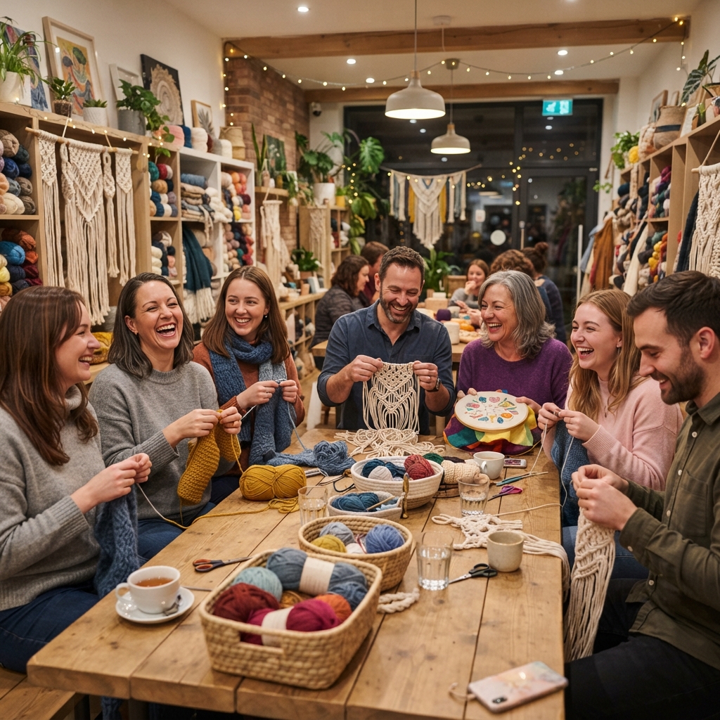 Adults working on a fibre arts project together