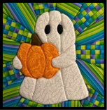 Halloween ghost and pumpkin Kinusaiga fabric artwork