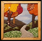 Framed autumn Kinusaiga fabric artwork